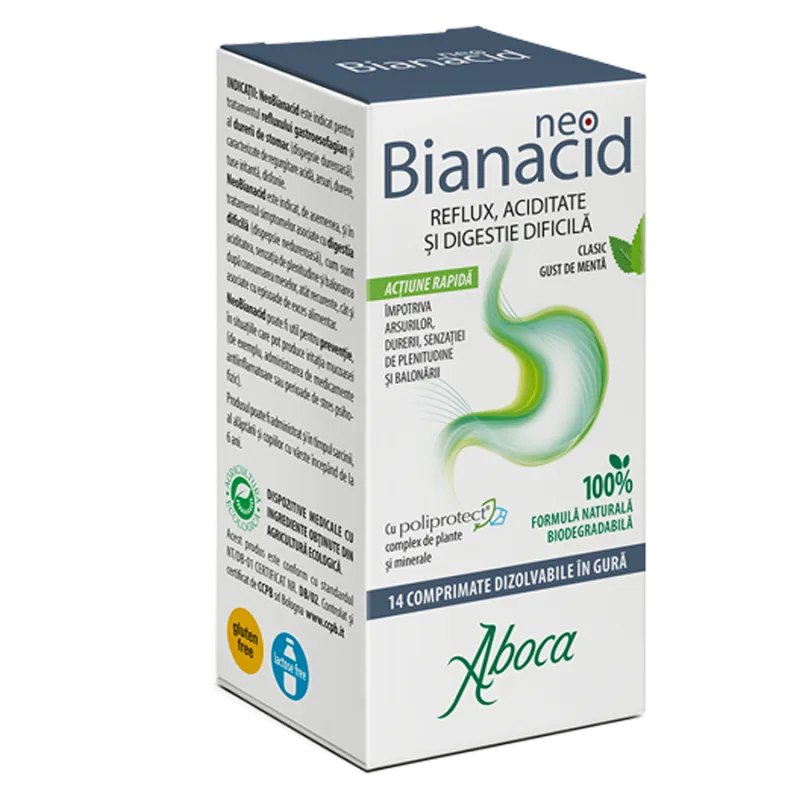 NeoBianacid cu poliprotect pentru aciditate si reflux, 14 tablete, Aboca — preț și oferte