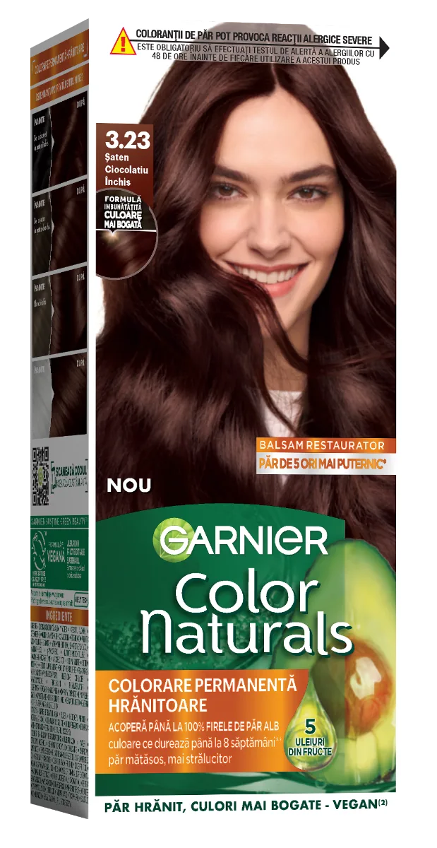 Vopsea de par permanenta Color Naturals 3.23 Saten Ciocolatiu Inchis, 112ml, Garnier — preț și oferte