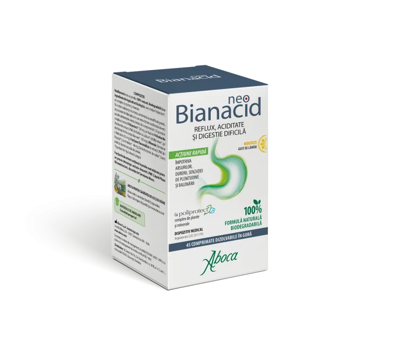NeoBianacid pentru aciditate si reflux cu gust de lamaie, 45 comprimate, Aboca — preț și oferte