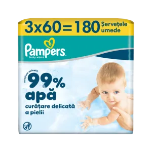 Servetele umede 99% apa cu lotiune usoara, 180 bucati, Pampers