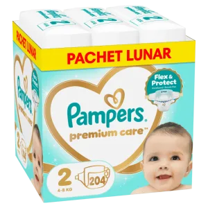 Scutece Premium Care Marimea 2 pentru 4-8 kg, 204 bucati, Pampers