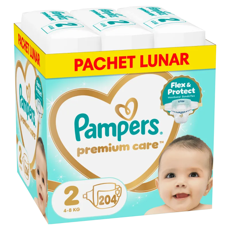 Scutece Premium Care Marimea 2 pentru 4-8 kg, 204 bucati, Pampers — preț și oferte