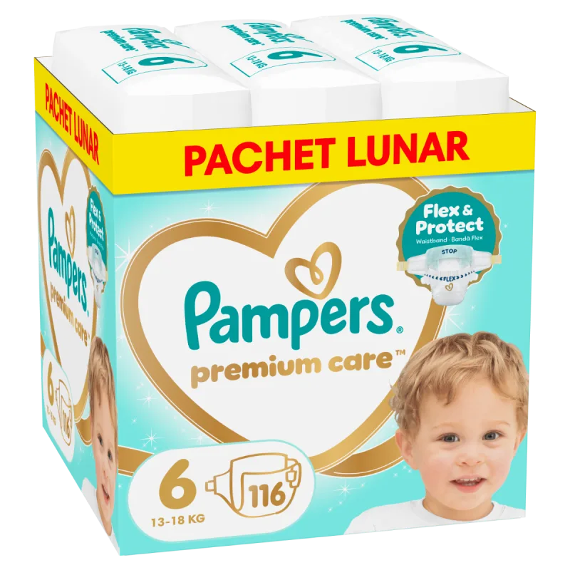 Scutece Premium Care Marimea 6 pentru 13-18 kg, 116 bucati, Pampers — preț și oferte