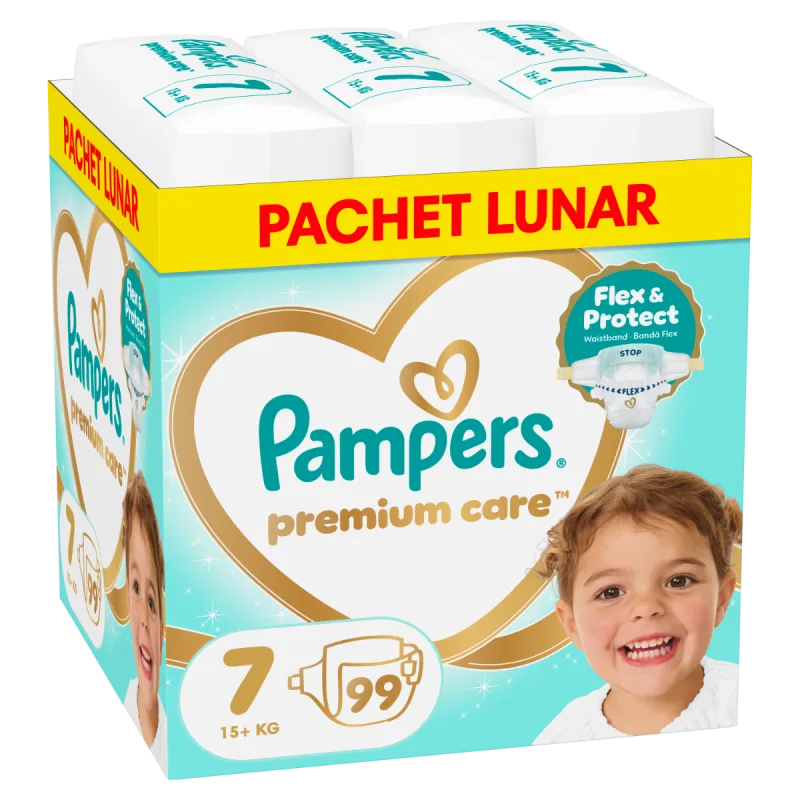 Scutece Premium Care Marimea 7 pentru 15+ kg, 99 bucati, Pampers — preț și oferte