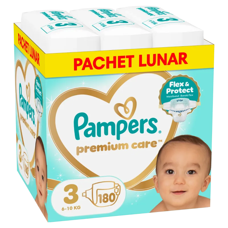 Scutece Premium Care Marimea 3 pentru 6-10 kg, 180 bucati, Pampers — preț și oferte