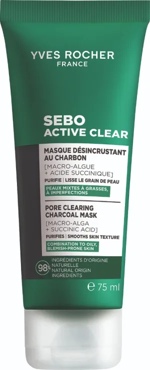 Masca pentru curatarea porilor Carbune Vegetal Sebo Active,  ml, Yves Rocher