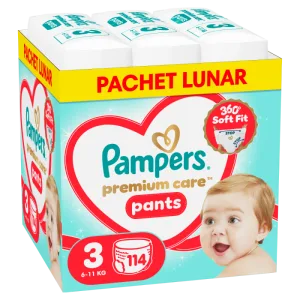 Scutece-chilotel Premium Care Pants XXL Box Marimea 3 pentru 6-11 kg, 114 bucati, Pampers