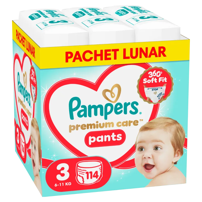 Scutece-chilotel Premium Care Pants XXL Box Marimea 3 pentru 6-11 kg, 114 bucati, Pampers — preț și oferte