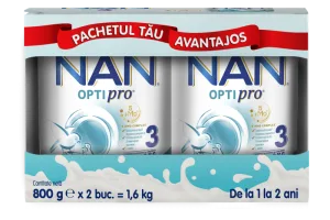 Pachet Nan 3 Optipro 1-2 ani, 2 x 800g, Nestle