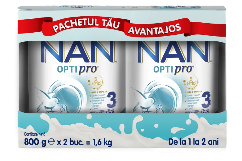 Pachet Nan 3 Optipro 1-2 ani, 2 x 800g, Nestle — preț și oferte