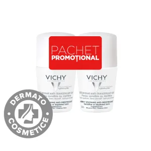 Pachet Deodorant roll-on fara parfum antiperspirant 48h, 2x50ml, Vichy