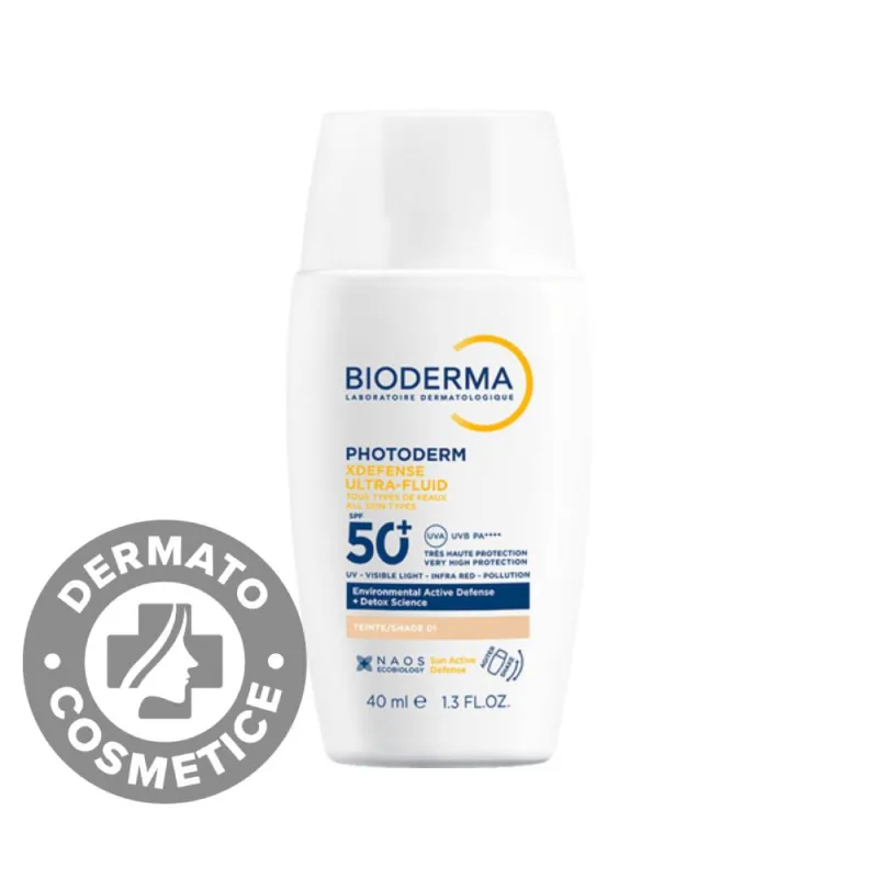 Ultra-Fluid colorat pentru protectie solara avansata protectie anti-poluare si anti-degradare celulara SPF50+ Fototip 01 Photoderm XDefense, 40ml, Bioderma — preț și oferte