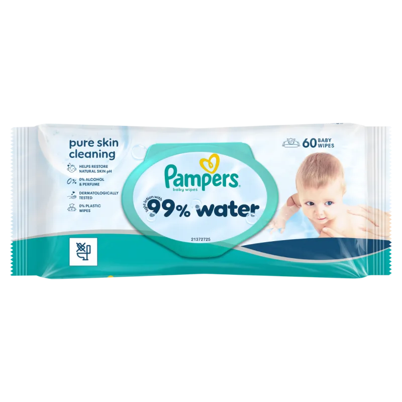 Servetele umede 99% apa cu lotiune usoara, 60 bucati, Pampers — preț și oferte