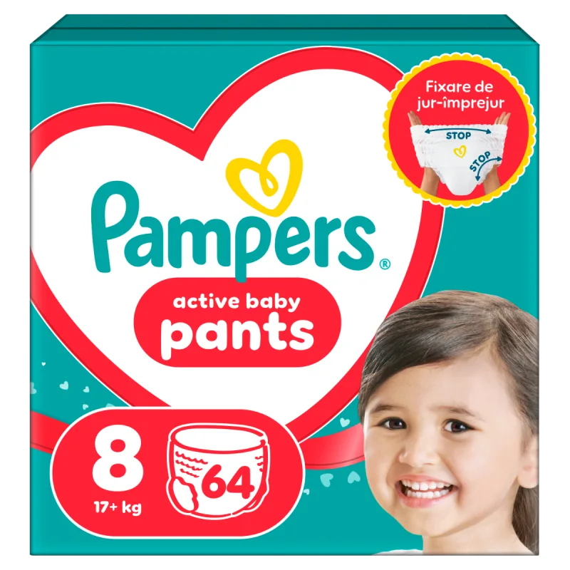 Scutece-chilotel Active Baby Pants Mega Box Marimea 8 pentru +17kg, 64 bucati, Pampers — preț și oferte