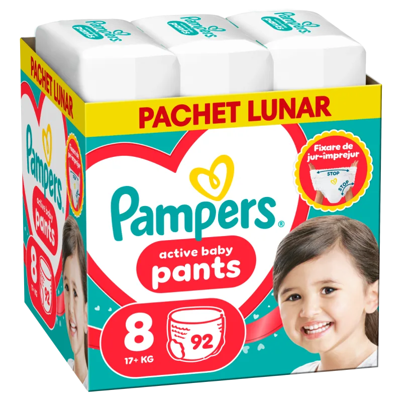 Scutece-chilotel Active Baby PantsXXL Marimea 8, 17kg+, 92 bucati, Pampers — preț și oferte