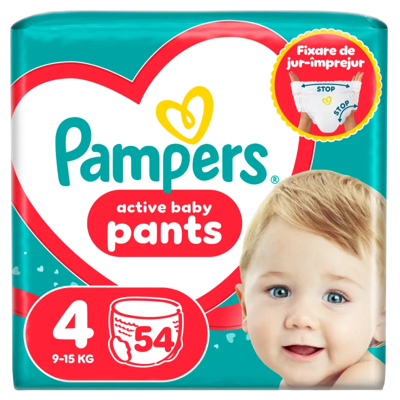 Scutece-chilotel Active Baby Pants Jumbo Pack Marimea 4 pentru 9kg-15kg, 52 bucati, Pampers — preț și oferte