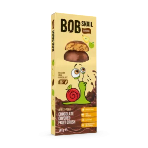 Snack fructat din mere si pere in ciocolata cu lapte, 30g, Bob Snail