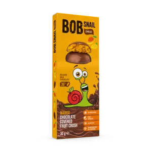 Snack fructat din mango invelit in ciocolata cu lapte, 30g, Bob Snail