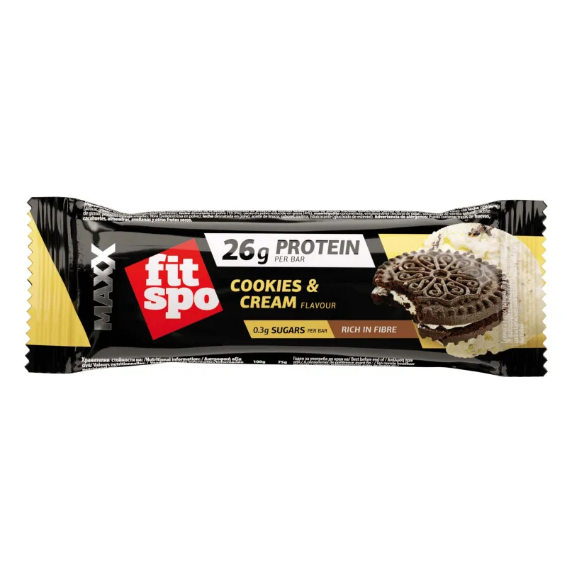 Baton proteic cu biscuiti si frisca Maxx, 75g, FitSpo — preț și oferte
