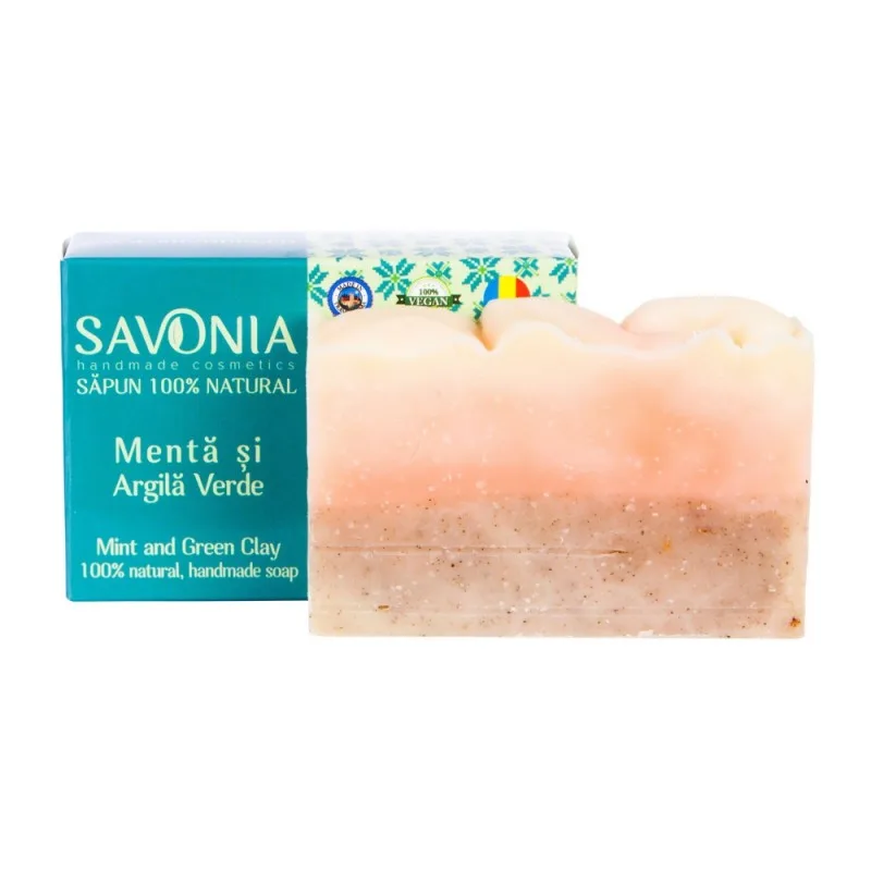 Sapun natural pentru fata si corp Menta si Argila verde, 90g, Savonia — preț și oferte