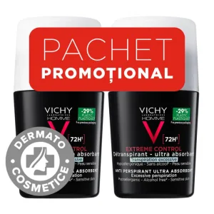 Pachet Deodorant Homme roll-on antiperspirant Control Extrem 72H, 2 x 50ml, Vichy