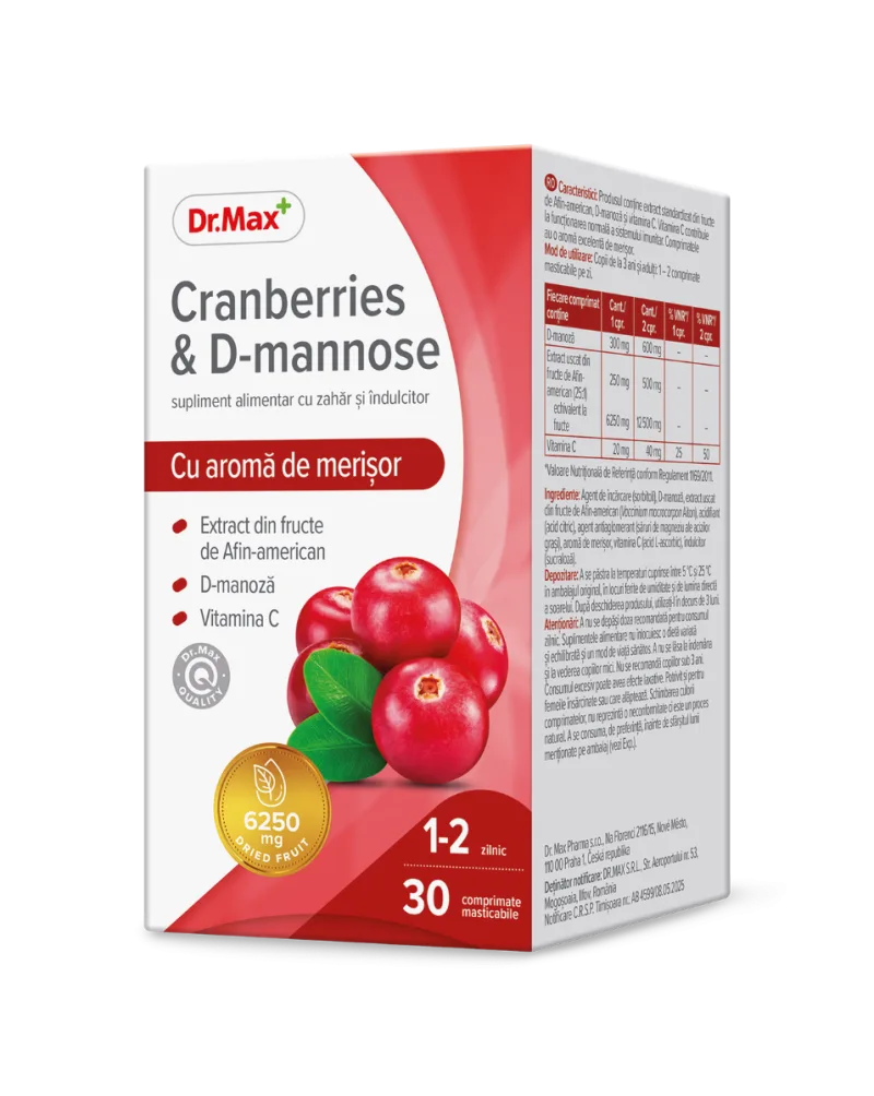 Dr. Max Cranberries & D-mannose, 30 comprimate — preț și oferte