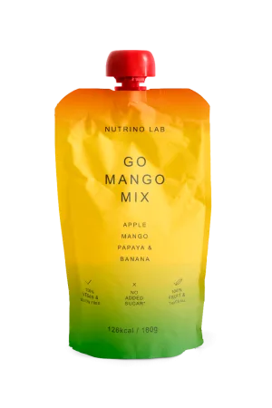 Piure pasteurizat din fructe cu mere mango papaya si banane, 180g, Nutrino Lab