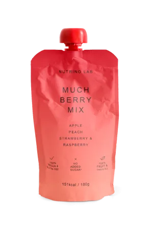 Piure pasteurizat din fructe cu mere piersici capsuni si zmeura, 180g, Nutrino Lab