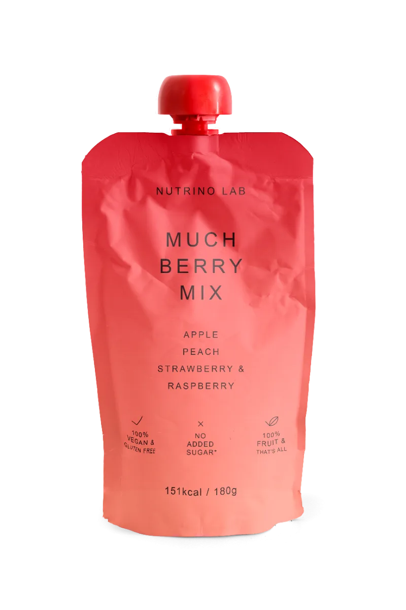 Piure pasteurizat din fructe cu mere piersici capsuni si zmeura, 180g, Nutrino Lab — preț și oferte