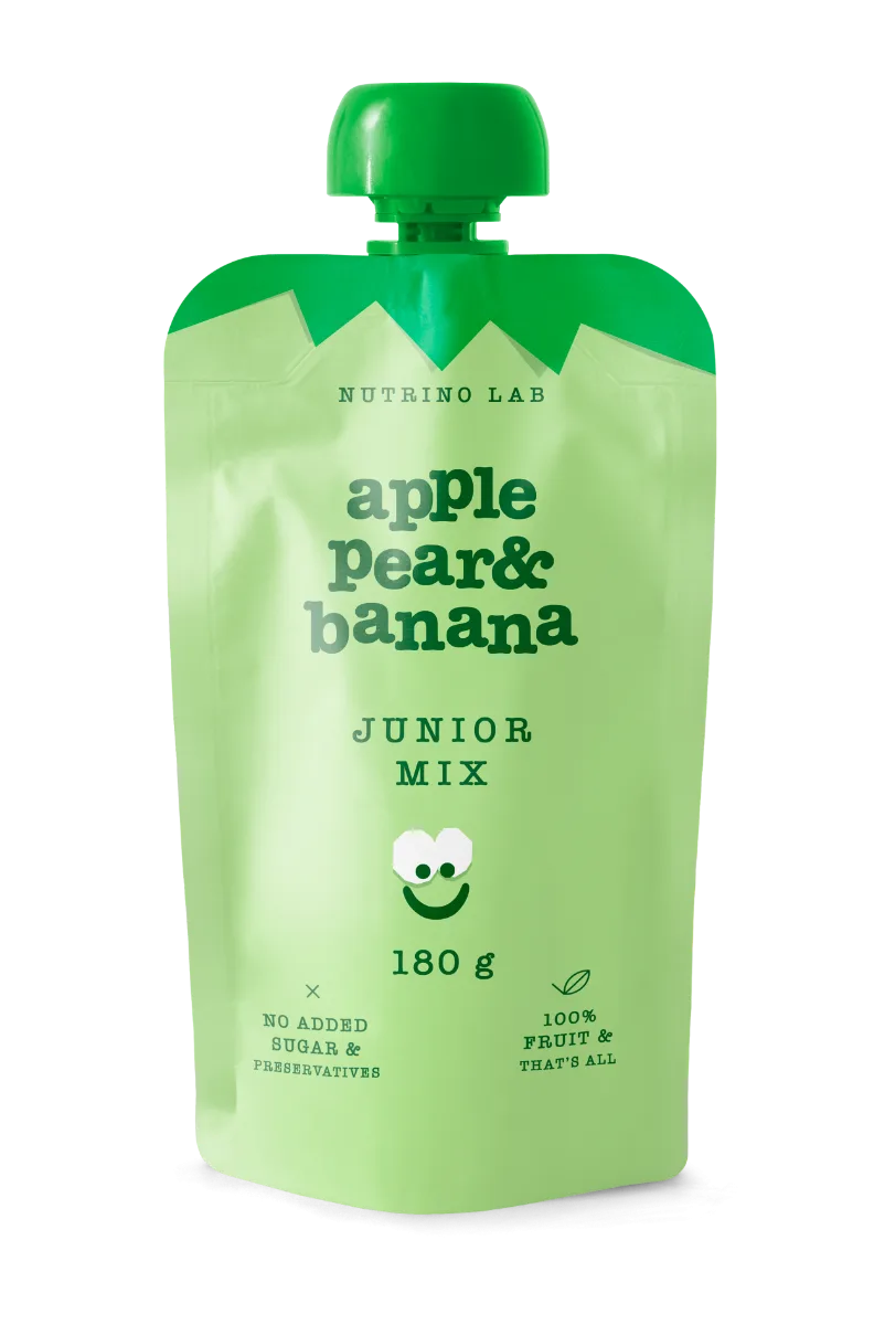 Piure pasteurizat din fructe cu mere pere si banane Junior Mix, 180g, Nutrino Lab — preț și oferte
