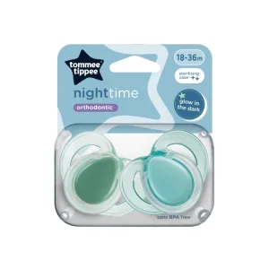 Suzeta ortodontica de noapte care lumineaza in intuneric pentru 18-36 luni Verde, 2 bucati, Tommee Tippee