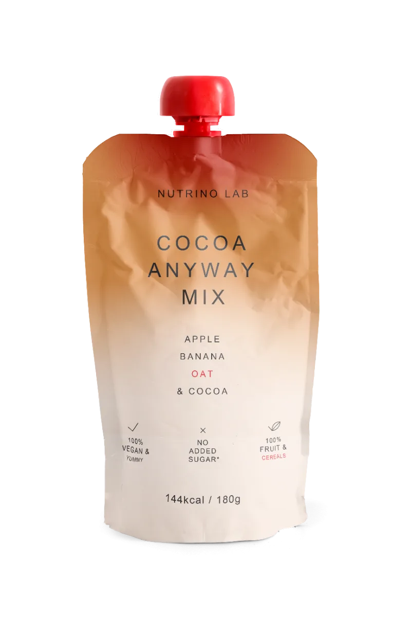 Piure pasteurizat din fructe cu mere si banane cu adaos de ovaz si pudra de cacao, 180g, Nutrino Lab — preț și oferte