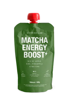 Piure pasteurizat din fructe cu mere kiwi ananas si pudra de matcha, 180g, Nutrino Lab