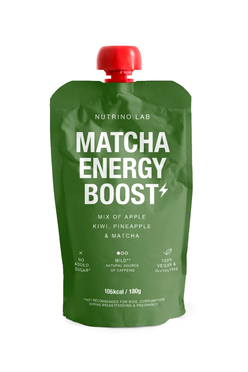 Piure pasteurizat din fructe cu mere kiwi ananas si pudra de matcha, 180g, Nutrino Lab — preț și oferte