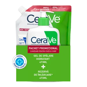 Pachet Gel de spalare hidratant 473ml + Refill Gel de spalare hidratant 473ml + Lotiune hidratanta 5ml, CeraVe