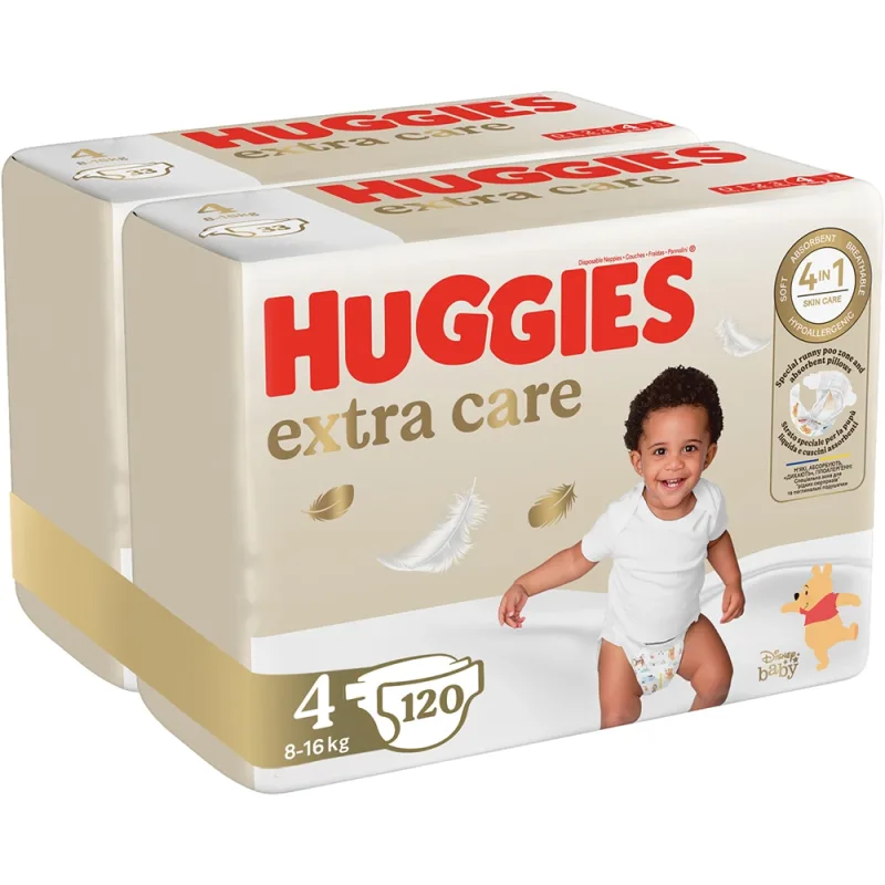 Scutece Extra Care Mega Marimea 4 pentru 8-16 kg, 120 bucati, Huggies — preț și oferte