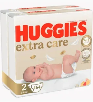 Scutece Extra Care Mega marimea 2 pentru 3-6 kg, 164 bucati, Huggies