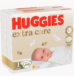 Scutece Extra Care Mega marimea 1 pentru 2-5 kg, 168 bucati, Huggies