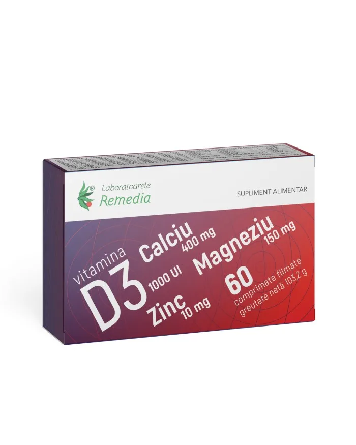 Ca + Mg + Zn + D3, 60 comprimate filmate, Laboratoarele Remedia — preț și oferte