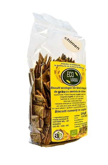 Biscuiti integrali cu seminte de chimen, 200g, Ecomania — preț și oferte