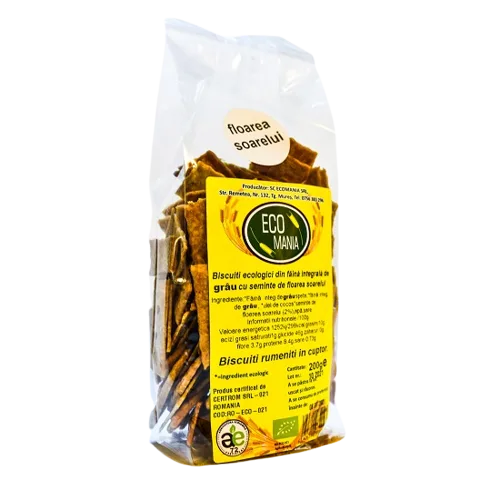 Biscuiti integrali cu seminte de floarea soarelui Bio, 200g, Ecomania — preț și oferte