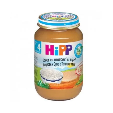Hipp Piure Orez cu Morcov si Carne de Vitel 4+ luni 190 g — preț și oferte