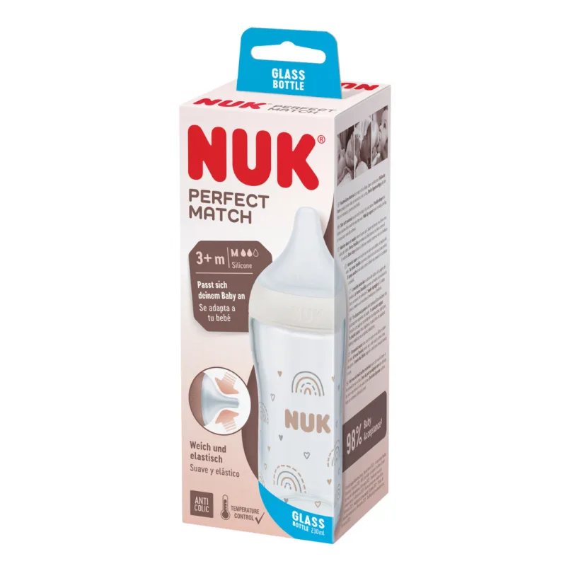 Biberon din sticla Perfect Match, tetina marimea M, 230ml, Nuk — preț și oferte