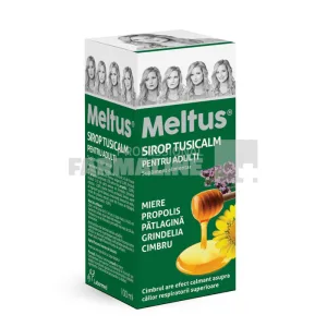 Meltus Tusicalm pentru adulți, 100 ml, supliment alimentar, Labormed, sirop cu miere, iederă, zinc, acetilcisteină