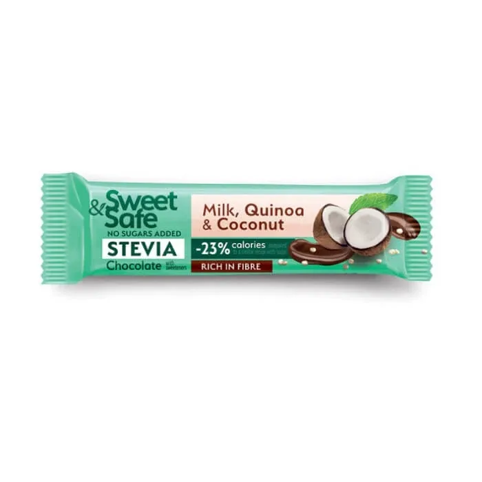 Ciocolata cu lapte, cocos si quinoa Sweet & Safe, 25 g, Sly Nutritia SLY NUTRICIA — preț și oferte