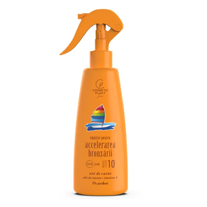 Emulsie pentru accelerarea bronzarii cu unt de cacao, ulei de morcov, SPF 10, 200 ml, Cosmetic Plant — preț și oferte