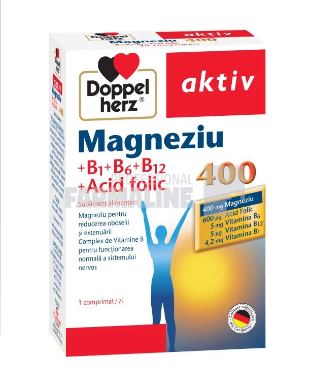Doppelherz Aktiv Magneziu 400 + B1 + B6 + B12 + Acid folic 30 comprimate — preț și oferte