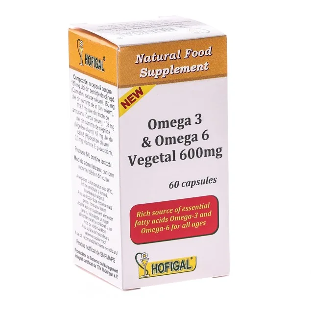 Omega 3 & Omega 6 Vegetal 600 mg 60 capsule HOFIGAL — preț și oferte