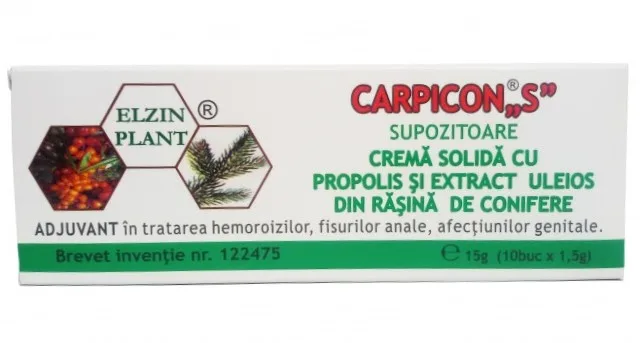 Carpicon ""S"" Crema solida cu Propolis si Extract uleios de Rasina de conifere 10 bucati x 1.5 g ELZIN PLANT — preț și oferte