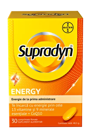 Supradyn Energy Multivitamine Complex de Vitamina B - Coenzima Q10 - 13 Vitamine – Boost de energie 30 comprimate filmate